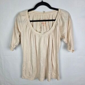 Da-Nang Indochine Surplus Cream Cotton Cashmere Scoop Neck 3/4 Sleeve Top XS Y2K